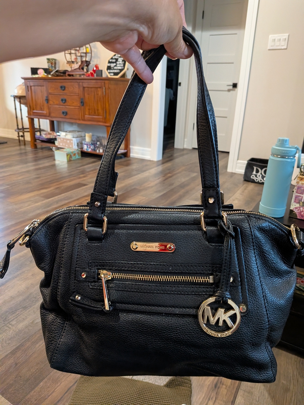 Michael‎ Kors Gilmore Black Leather Satchel with Gold Hardware